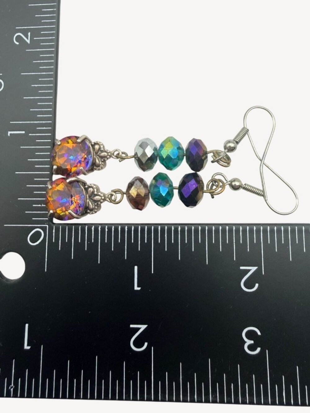Vintage Y2K Dangle Earrings 925 Sterling Silver AB Crystal Vitrail Thailand - Picture 5 of 6
